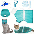 Cat Grooming Kit 5-Piece Set – Adjustable Bathing Bag, Nail Clippers, Flea Comb, Massage Brush & Grooming Net | Complete Cat Care Tools