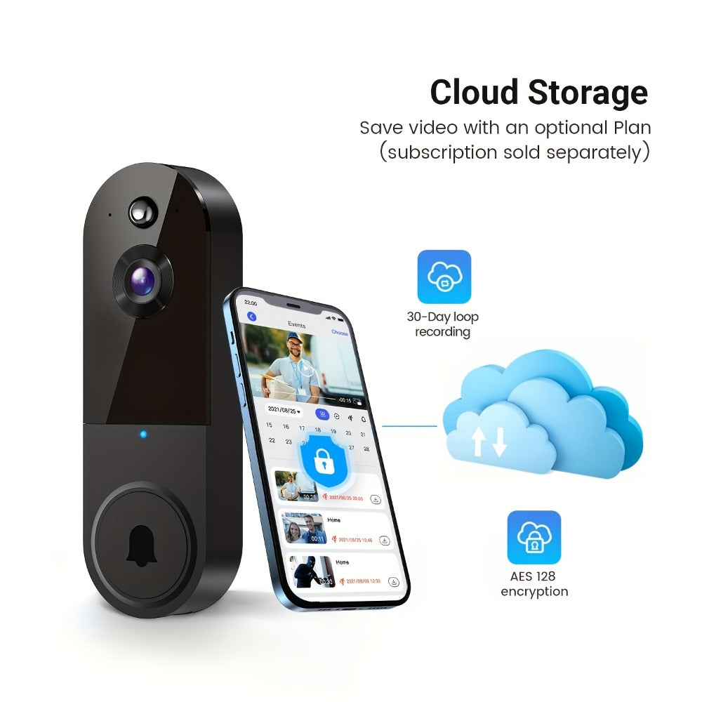 Video Doorbell 2K Wireless Camera with Night Vision, Two-Way Audio, Rechargeable Power and Local Storage Support