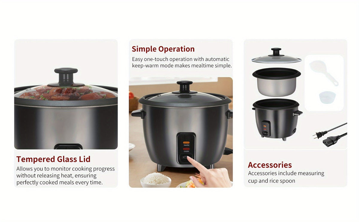 Rice Cooker & Yogurt Maker 3-Cup Nonstick, 1.5Qt Multicooker with Auto Keep, One-Touch Operation