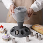 Piping Bag Holder Set 17pcs, Multi-Bag Icing Stand with Various Nozzle Tips for Cake Decorating, Cupcake Frosting, Cookie Decorating