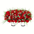 Artificial Flowers Silky Red Rose Memorial Set with Top Saddle, Side Vases or Three-Piece Option