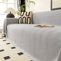 Sofa Cover 71-Inch Herringbone Jacquard Woven Throw with Tassel Fringe in Grey, Coffee, Green or Blue