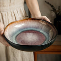 Irregular Deep Dish Ceramic Plate, Artisan Handcrafted Salad Soup Bowl Dish, Unique Edge Design, Tableware for Family Dining