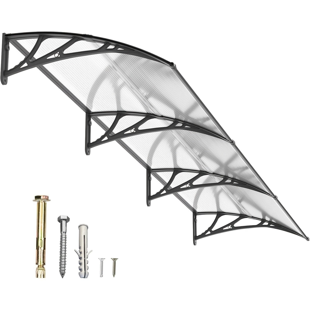 Window Awning Door Canopy Polycarbonate Overhang, UPF 50+ UV & Rain Protection, Leak-Proof Hollow Sheet