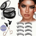 Magnetic False Eyelashes Kit with Eight Pairs, Round Storage Case and Metal Applicator Clip
