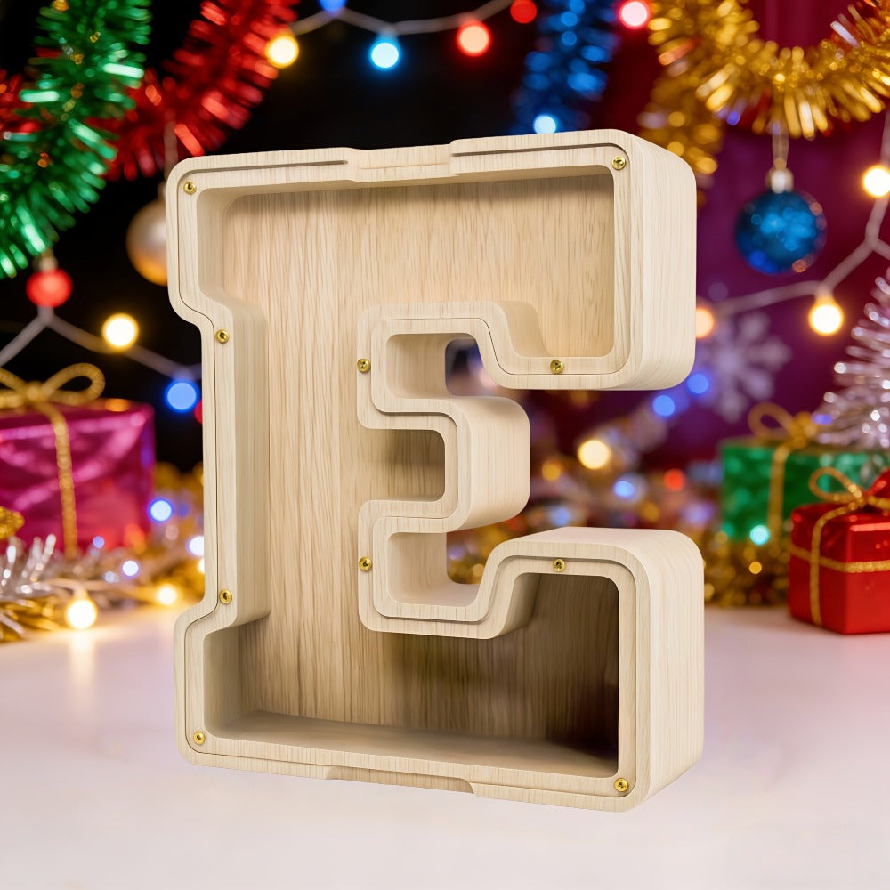 Alphabet Letter Piggy Bank A-Z Wooden Coin Bank Large Capacity Transparent – Personalized Savings Box for Kids | Back to School