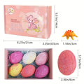 Bath Bombs, 6-Piece Pink Dinosaur Egg Surprise Gift Set with Colorful Fizzers, Hidden Toys and Box Packaging