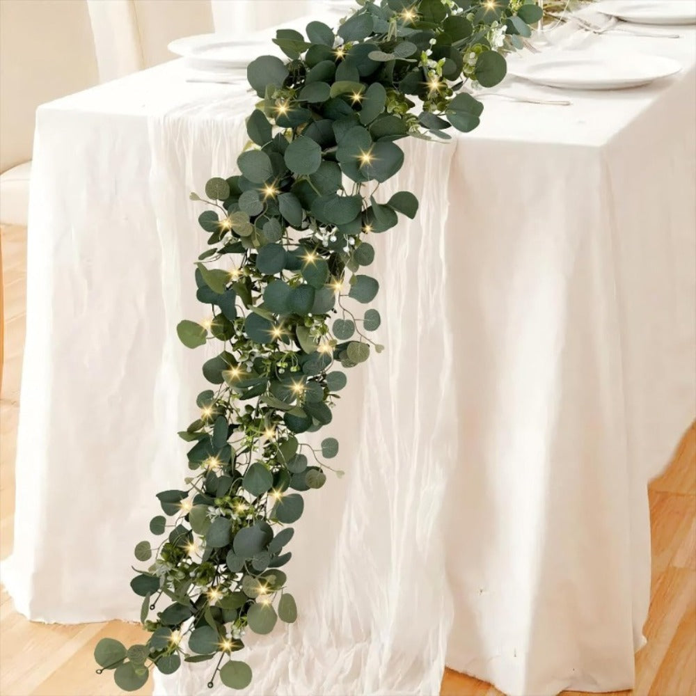 Lighted Eucalyptus Wreath Garland 6FT LED 2 Pack - Artificial Green Vine with Lights for Wedding Centerpiece