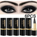 Compact Six-Piece Black Cone-Tip Eyeliner Pen Set with Six Matching Sticks in Black and Gold Cases
