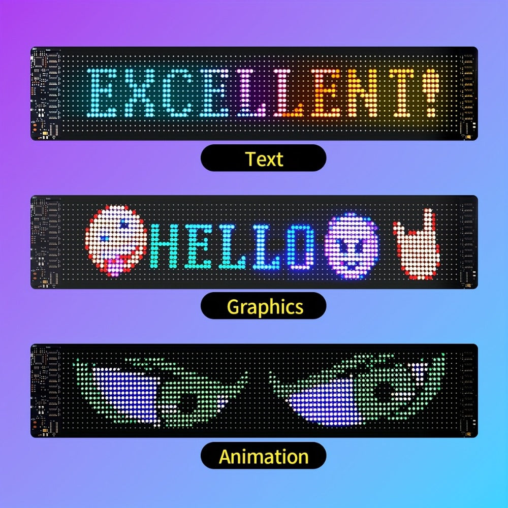 Programmable LED Sign Large Flexible Matrix Panel, App-Controlled Text & Animation, Music Rhythm Display