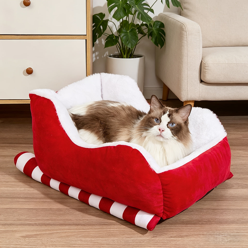 Red Velvet Dog Bed with Natural-Color Faux Fur Interior, Raised Round Sides and 20- or 26-Inch Size