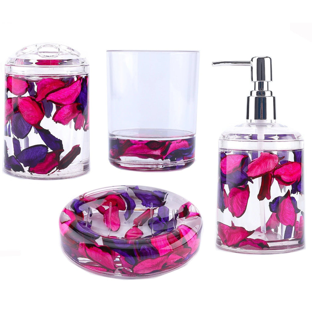 Bathroom Accessory Set 4-Piece 3D Floating Motion Acrylic Liquid Vanity Kit - Tumbler, Toothbrush Holder