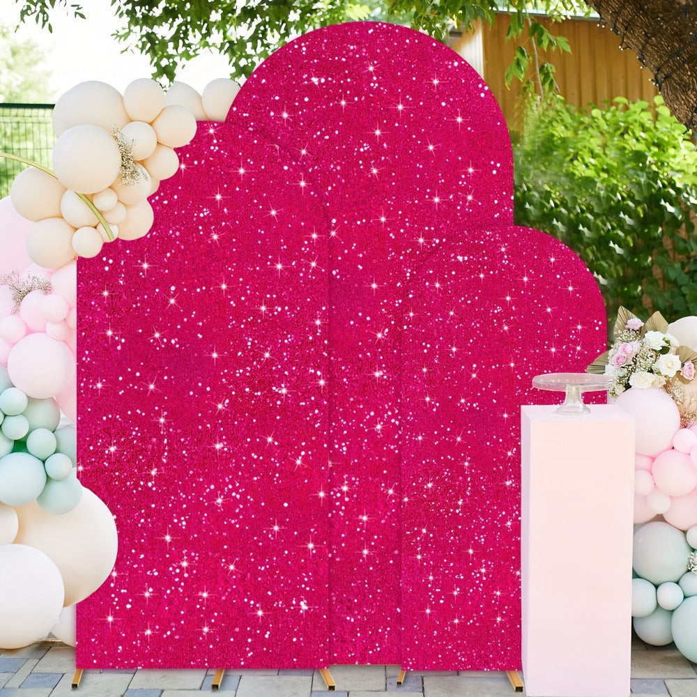 Sequin Wedding Arch Cover Set 3pcs, 6ft 6.6ft 7.2ft Metallic Spandex Payette Glitter Arch Backdrop Cover for Wedding Ceremony