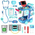 Kids Doctor Kit with Medical Cart Set, Movable Toy Trolley, Stethoscope, Thermometer & Accessories