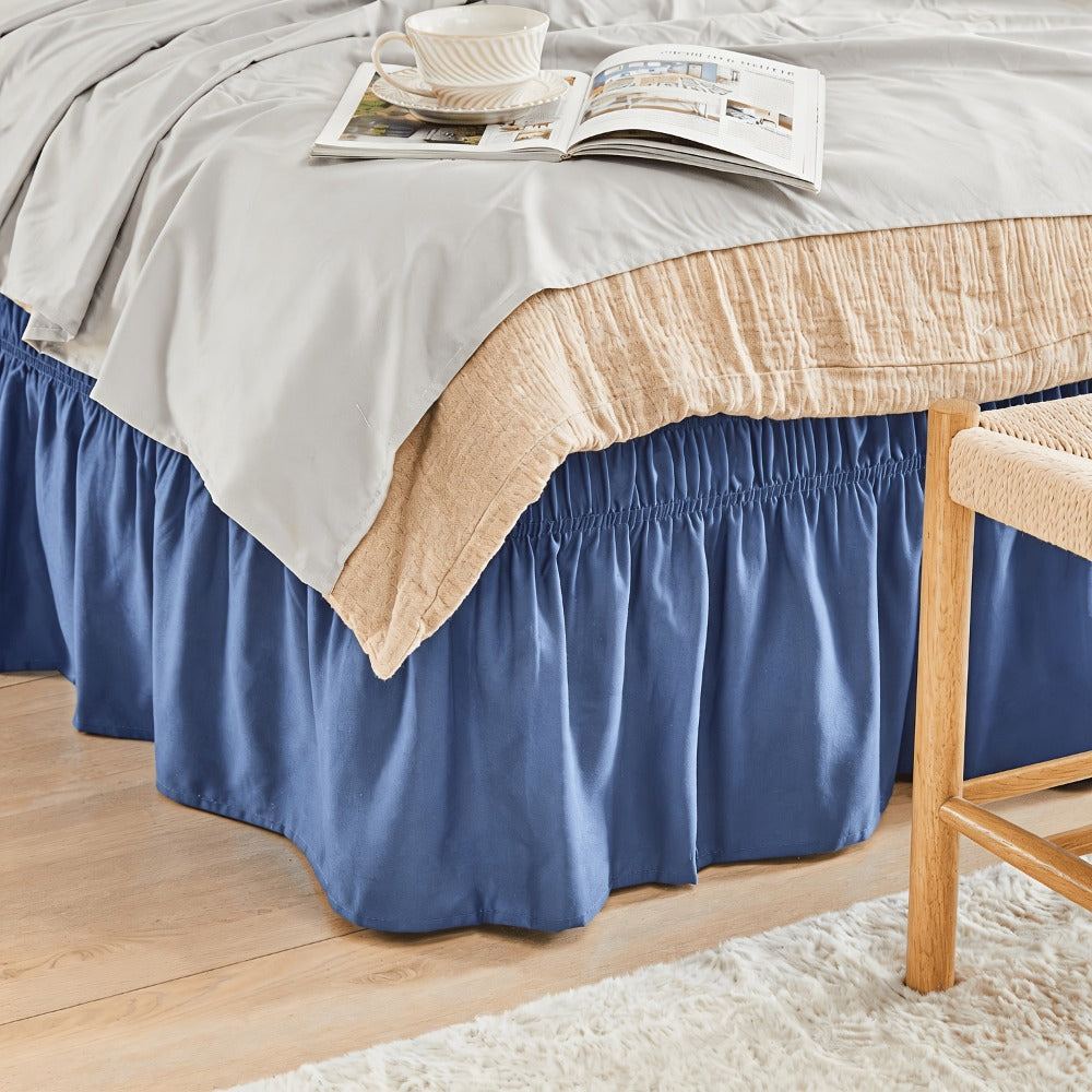 Bed Skirt with Adjustable Elastic Belt – Ruffle Microfiber Dust Ruffle 15 Inch Drop, Hotel Quality, Fade Resistant, Machine Washable