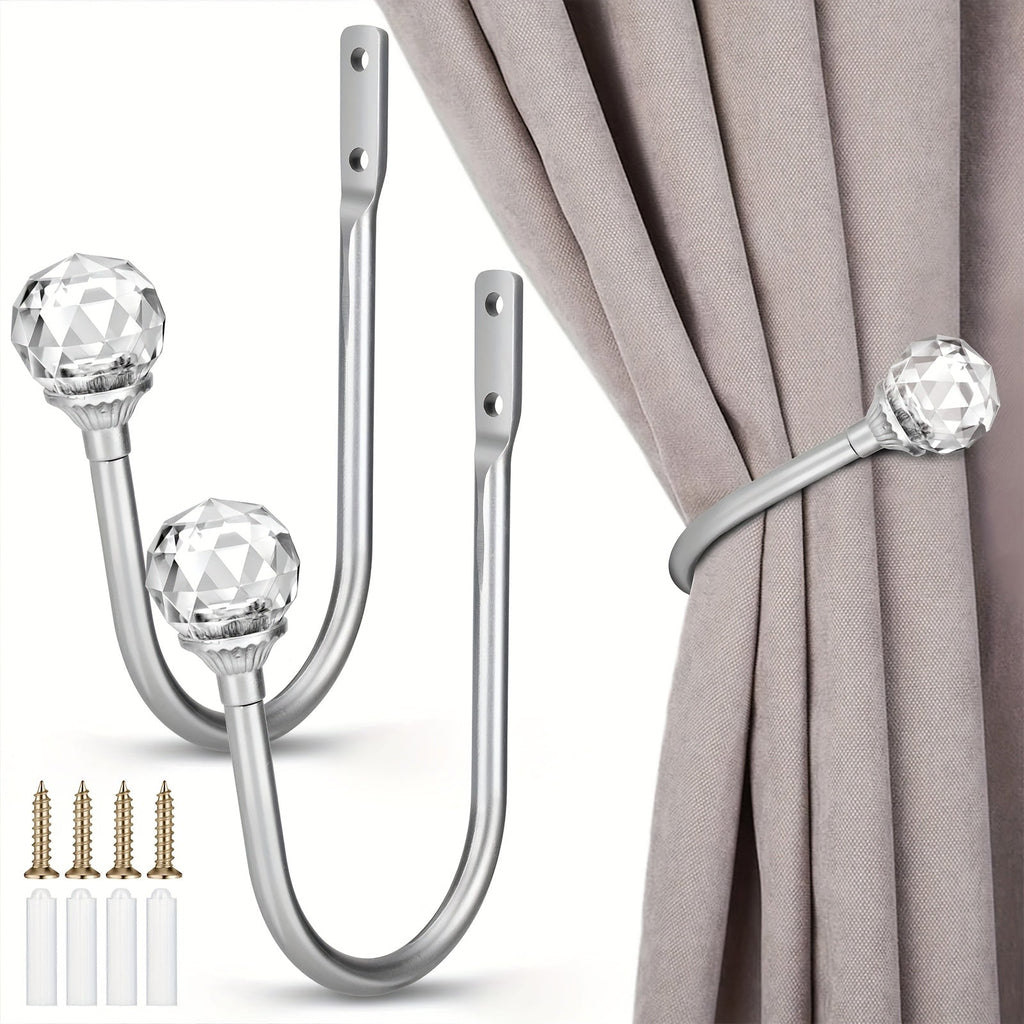 Crystal Curtain Holdbacks Wall Mounted 2-Pack Metal Drapery Tieback Hooks Home Office Decor