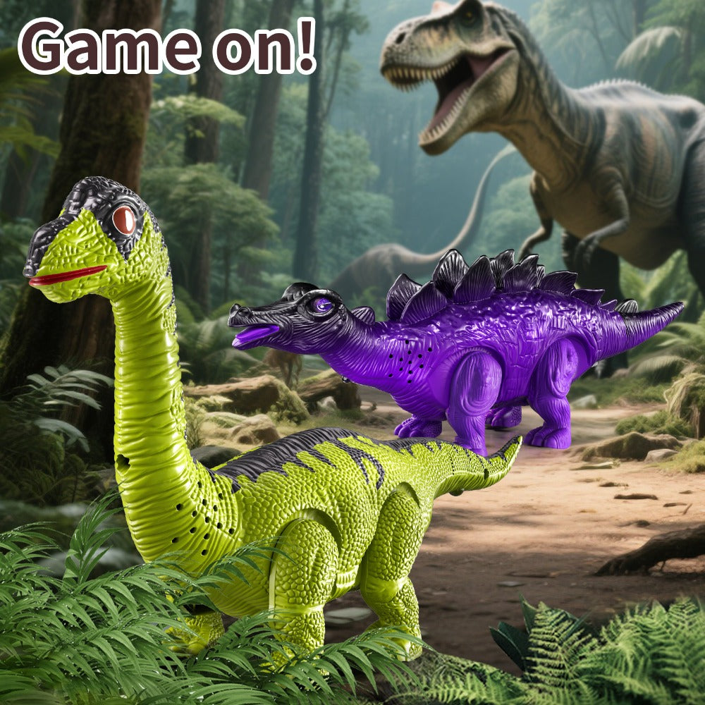 Interactive Dinosaur Toy Set 3 Pack with Walking, Roaring Sound & Lights, Electric T-Rex, Stegosaurus & Brachiosaurus