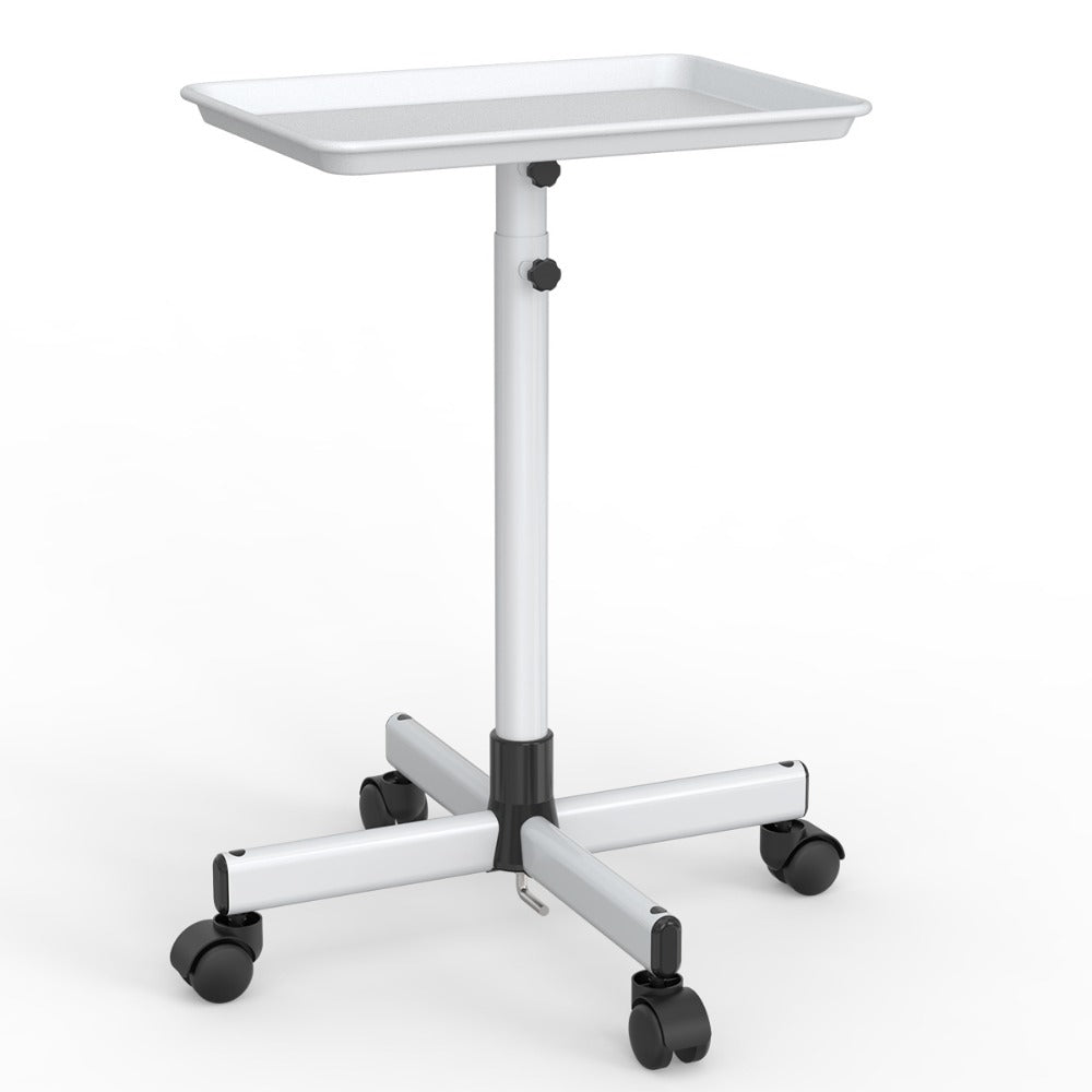 Salon Rolling Tray Trolley on Wheels Height Adjustable 30"-42" – Silver Mobile Salon Cart for Nail Tech, Esthetician, Barber