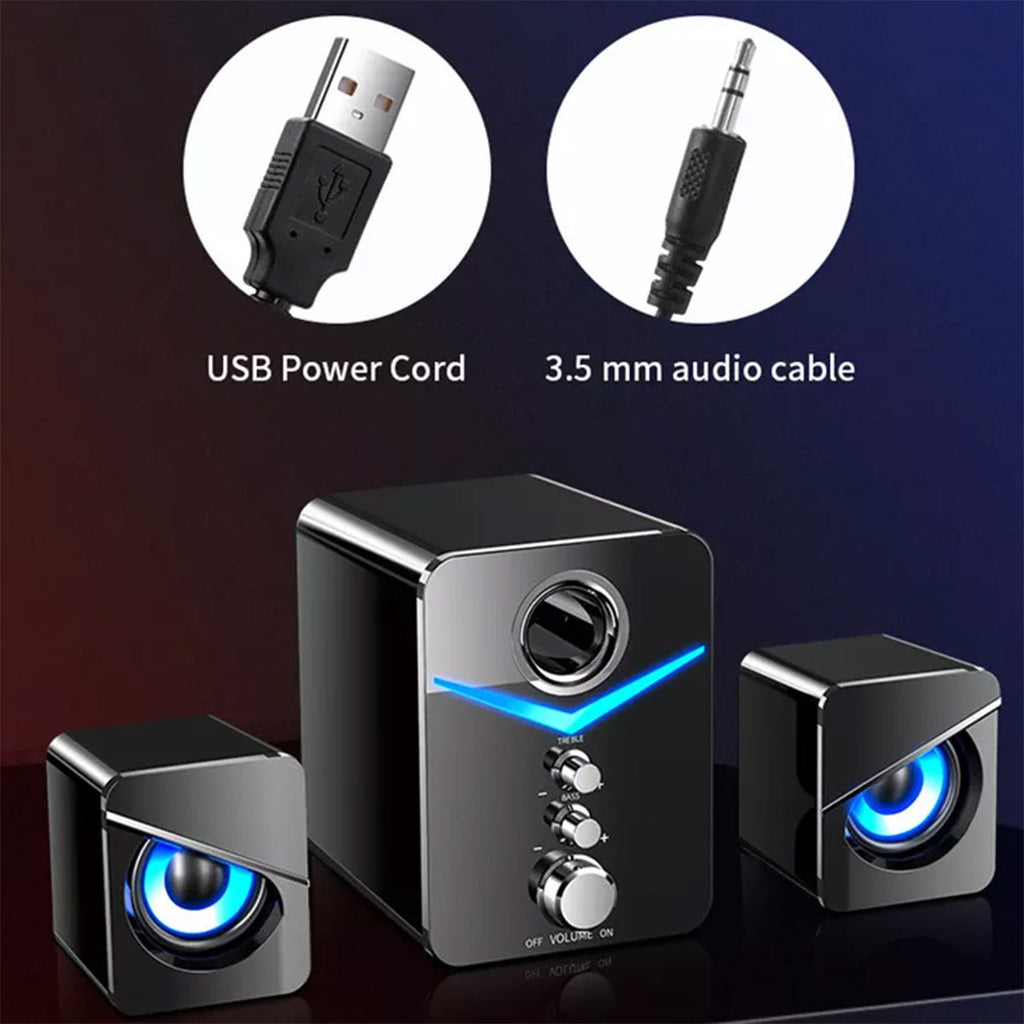 3-Piece Desktop Speaker System with Subwoofer | USB Powered PC Speakers, 3.5mm Audio Jack, Independent Bass & Treble Control