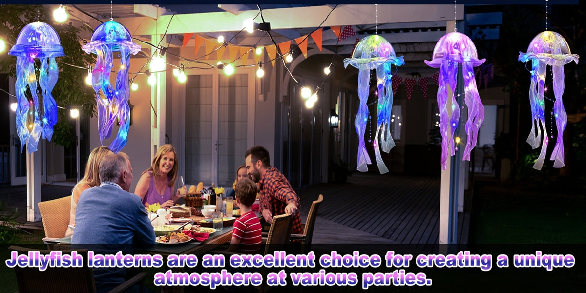 Five-Piece Illuminated Jellyfish Hanging Decoration Set with Translucent Crystal-Style Ribbons