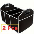 Car Trunk Organizer, Foldable 3-Compartment Black Storage Bin with Carry Handles and 1- or 2-Piece Options