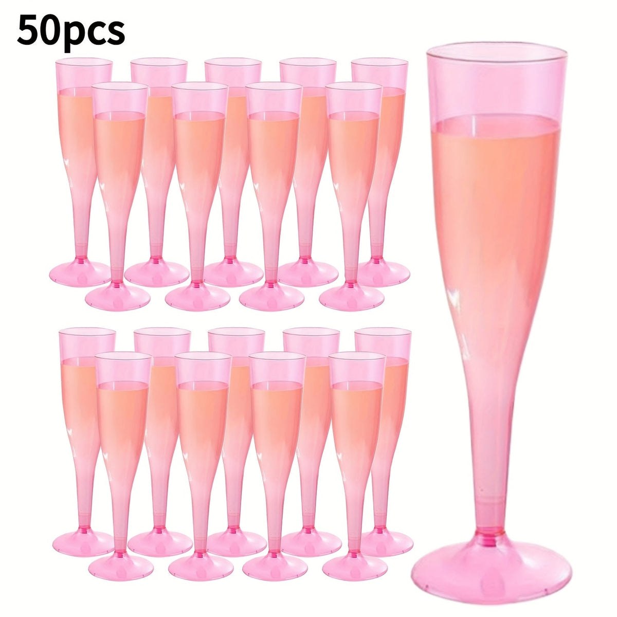 Pink 4.5-Ounce Stemmed Party Flutes in 25- or 50-Piece Packs for Toasts and Event Table Settings