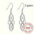 Dangle Earrings Three-Pair Set with S925-Marked Twisted Double-Loop Drops and Fishhook Wires