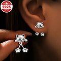 Dangle Earrings Cat Face Studs with Detachable Paw-Drop Jackets, S925 Marking and 1.5cm Length