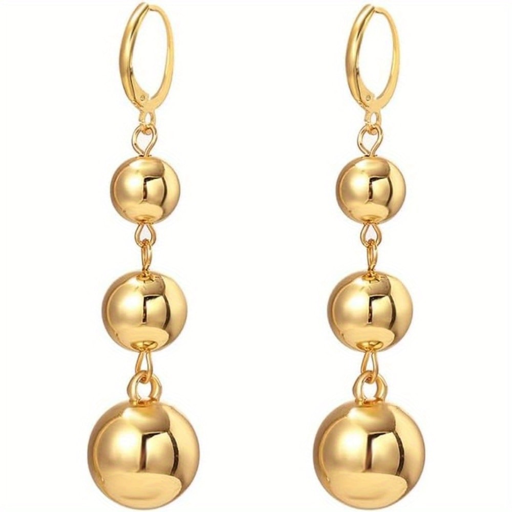 Dangle Earrings Graduated Three-Ball Drop Pair with Hook Wires and Gold-Tone or Silver-Tone Finish