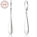 Dangle Earrings Long Teardrop Pair with Leverback Hooks, Silver-Tone Finish and 3.5cm Drop
