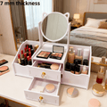 Jewelry Box with Cat-Ear Mirror, White Two-Drawer Small Vanity Organizer in Upgraded Thickened Format