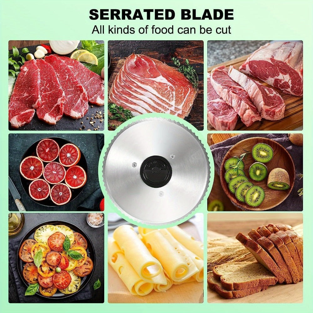 Electric Meat Slicer for Home Use – Deli Food Slicer with 2 Removable Stainless Steel Blades, Adjustable Thickness, Food Carriage for Meat
