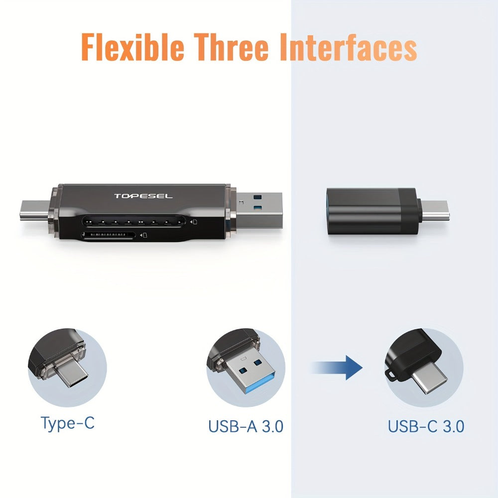 Compact SD Card Reader with USB-A & USB-C Dual Connector, High-Speed Memory Card Adapter for Micro SD SDHC SDXC