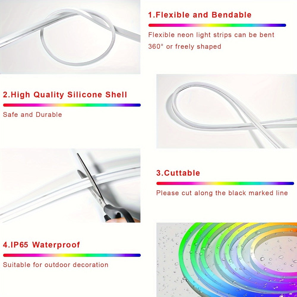 RGBIC Color Chasing LED Neon Rope Light with App & Remote Control, Music Sync, DIY Design, Multi-Color Including White
