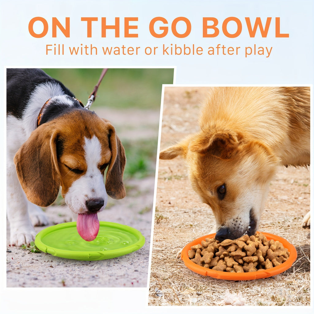 Dog Toys Two-Pack Floating Natural Rubber Flying Discs in Green and Orange for Fetch and Water Play