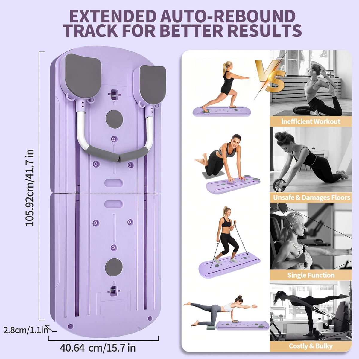 Foldable Pilates Board 8-in-1 with Resistance Bands – Anti-Slip Yoga Push-Up Board for Core Strength, Balance