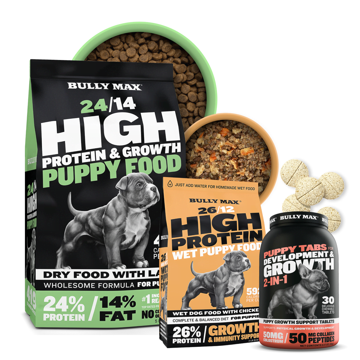 Puppy Nutrition Food Bundle, 5 lbs dry + 5.5 lbs wet + 30 tabs