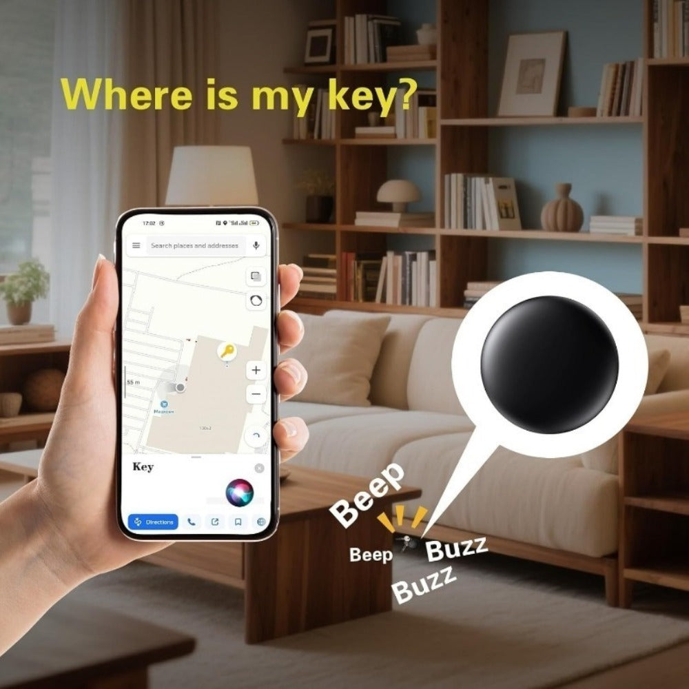 Two-Pack Round Find My Locator Tags with Black Magnetic Holders for Vehicles and Personal Items