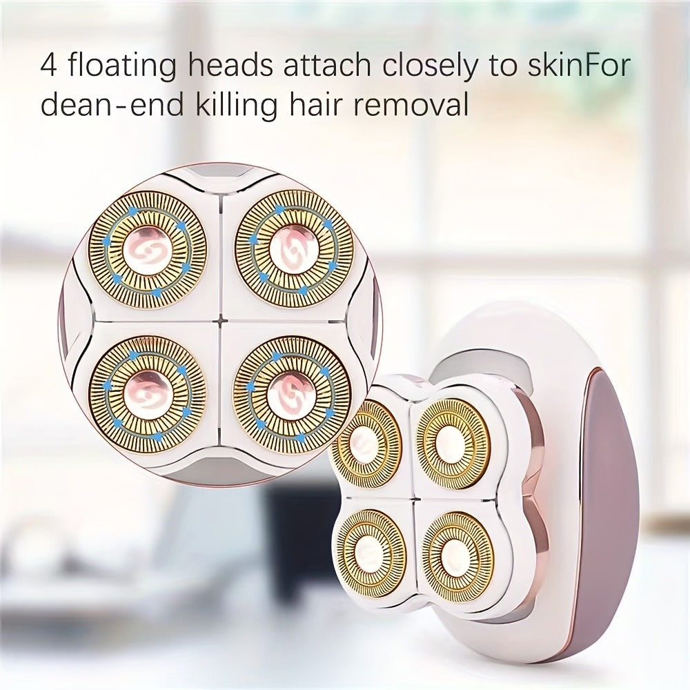 Electric Shaver 4-Head Women’s Rotary Grooming Tool with 360° Movement, USB Charging and Wet/Dry Use