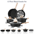 Cookware Set, 12-Piece Granite-Coated Aluminum Pots and Pans with Glass Lids, Pan Protectors and Two Color Options