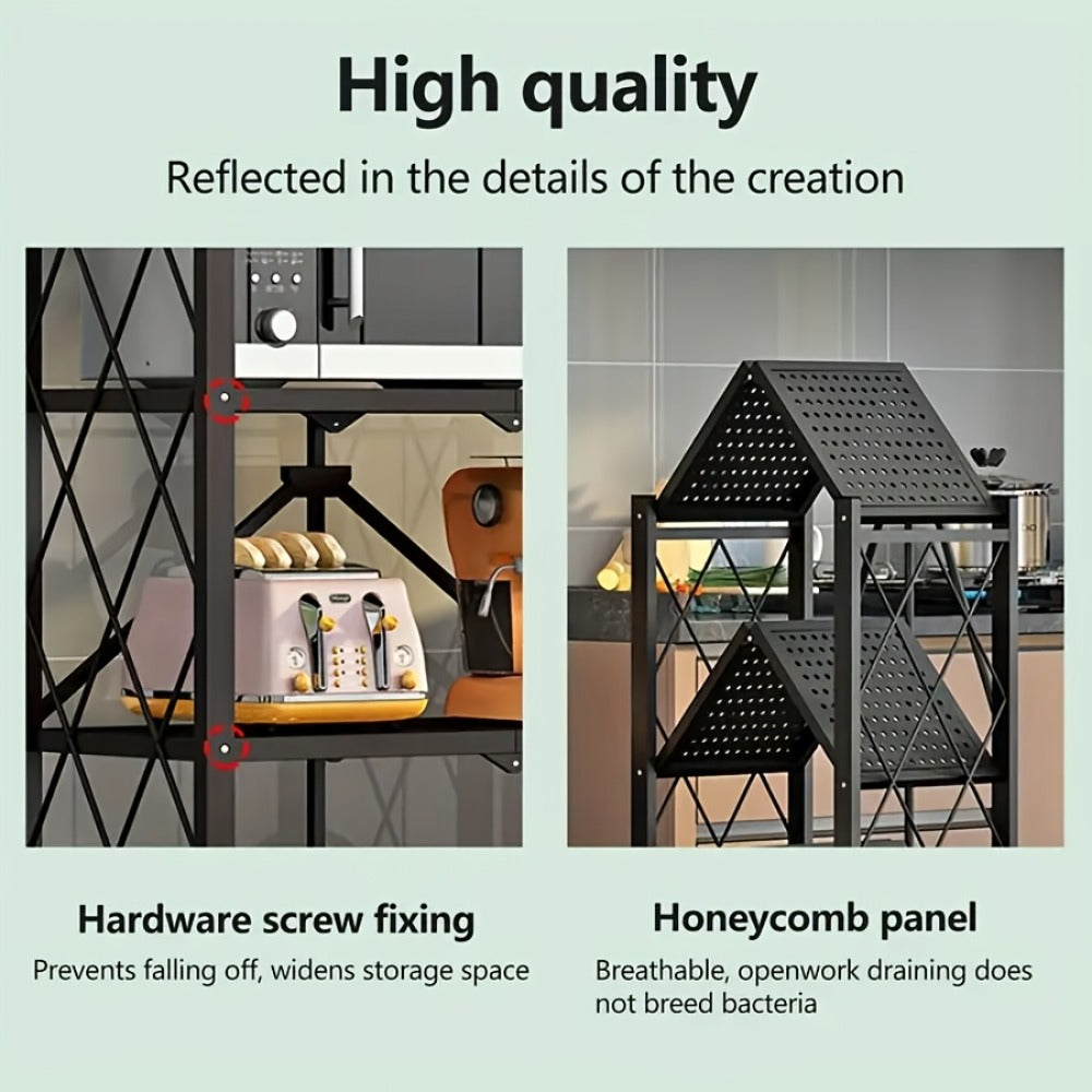Storage Rack 3-5 Tier Foldable Shelving Unit with Wheels – Portable Multi-Layer Floor Standing Utility Shelf Organizer for Bedroom Closet