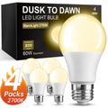 Dusk to Dawn LED Bulbs 4 Pack Auto On Off Light Sensor – 9W 60W Equivalent E26 Base 2700K Warm White for Porch Garage Pathway Outdoor