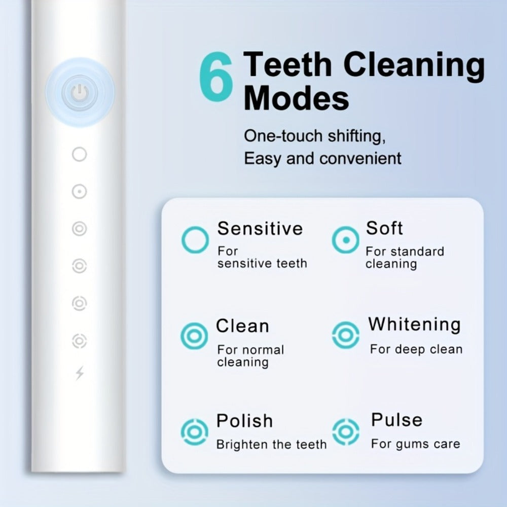 Rechargeable Electric Toothbrush with 6 Cleaning Modes & Smart Timer, USB Sonic Toothbrush for Adults