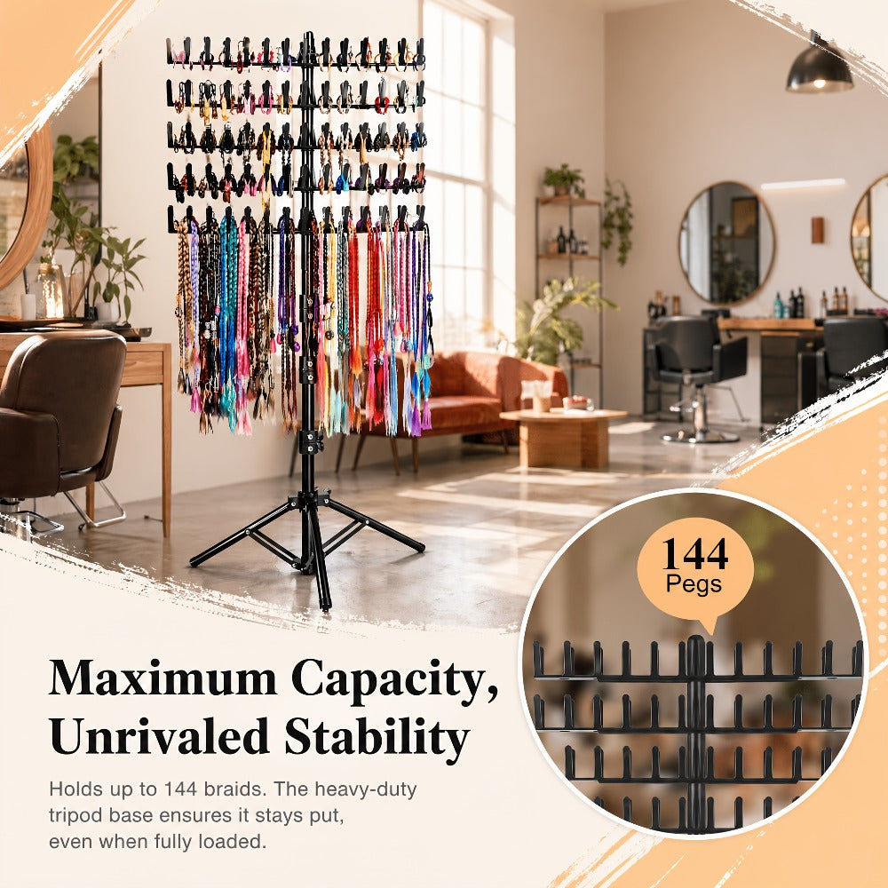 Braiding Hair Rack Hair Styling Tool with 144-Strand Layout, 30-50-Inch Height and Foldable Stand