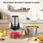Mini Electric Food Processor 450W with 2 Bowls & 4 Bi-Level Blades, Meat Grinder & Vegetable Chopper for Baby Food