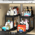 Under Sink Storage Organizer Set of 2 with Dual-Tier Sliding Baskets and 8 Hooks in Three Colors