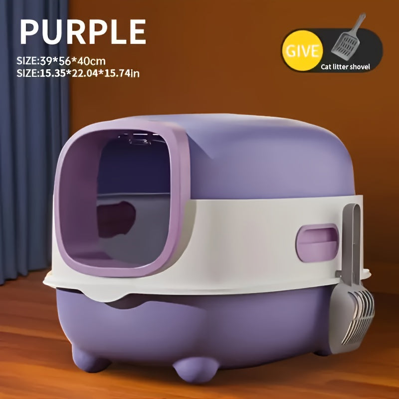 Hooded Cat Litter Box with Front Entry, Removable Shell and Open-Lid Access in Pink, Gray, Purple, Blue or Green