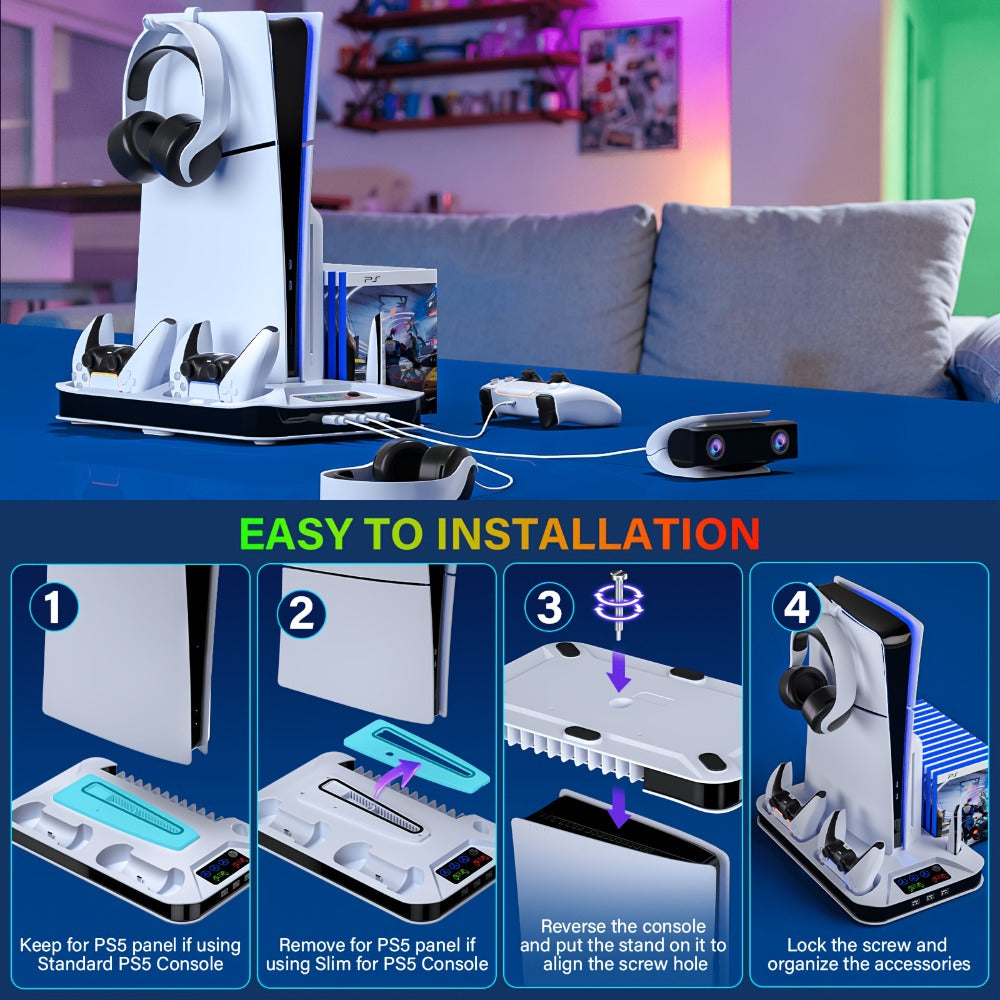 PS5 Pro Slim Cooling Station with Controller Charging Station for PS5/Slim/Pro Standard & Disc/Digital Console