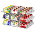 Can Storage Organizer 36-Can 3-Tier Auto-Rolling PET Rack with Assembly Detail for Pantry Use