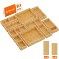 Bamboo Drawer Organizer 10 Pack, Adjustable Stackable Drawer Dividers Bins for Kitchen Utensils, Silverware